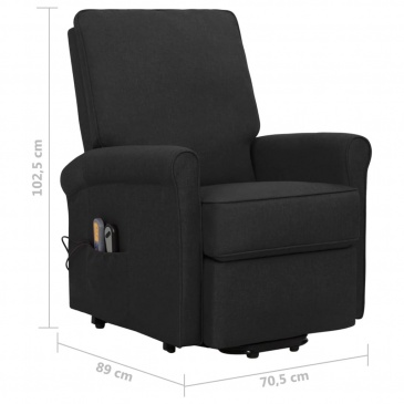 Masujący fotel podnoszony, rozkładany, czarny, tkanina