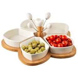 Miseczki na przekąski porcelanowe białe na tacy 28,5 cm 10 el.