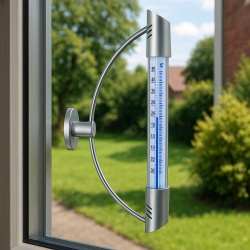 Nowoczesny termometr okienny, zewnętrzny, na okno, 24 cm, srebrny