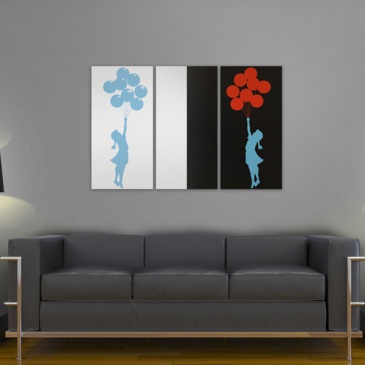 Obraz - Floating balloon girl - triptych (60x40 cm)