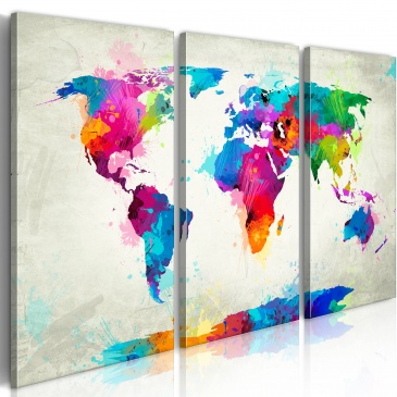 Obraz - Map of the world - an explosion of colors (triptych) (60x40 cm)