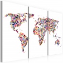 Obraz - Mapa świata - piksele - tryptyk (60x40 cm)