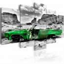 Obraz - Zielony samochód w stylu retro na Pustyni Kolorado (100x50 cm)