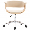 Obrotowe krzesło biurowe, kremowe, gięte drewno i ekoskóra