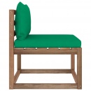 Ogrodowa sofa środkowa z palet, z zielonymi poduszkami