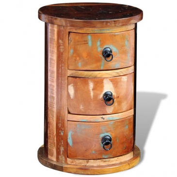 Okrągła szafka z drewna odzyskanego z 3 szufladami