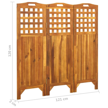 Parawan 3-panelowy, 121x2x120 cm, lite drewno akacjowe