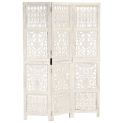 Parawan 3-panelowy, rzeźbiony, biały, 120x165 cm, drewno mango Parawan 3-panelowy, rzeźbiony, biały, 120x165 cm, drewno mango