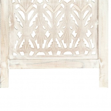 Parawan 3-panelowy, rzeźbiony, biały, 120x165 cm, drewno mango