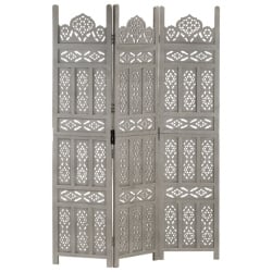 Parawan 3-panelowy, rzeźbiony, szary, 120x165 cm, drewno mango Parawan 3-panelowy, rzeźbiony, szary, 120x165 cm, drewno mango