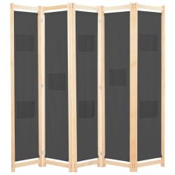 Parawan 5-panelowy, szary, 200 x 170 x 4 cm, tkanina Parawan 5-panelowy, szary, 200 x 170 x 4 cm, tkanina