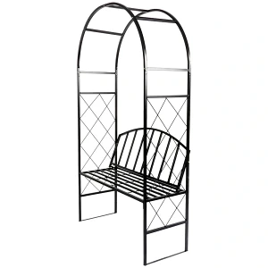 Pergola ogrodowa z ławką metalowa czarna 115x50x210 cm