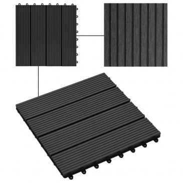 Płytki tarasowe, 22 szt., 30 x 30 cm, 2 m², WPC, czarne