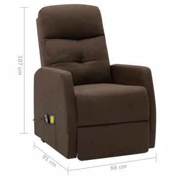 Podnoszony fotel masujący, rozkładany, brązowy, tkanina
