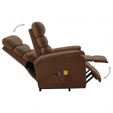 Podnoszony, rozkładany fotel masujący, brązowy, sztuczna skóra