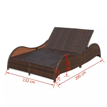 Podwójny leżak z poduszką, polirattan, brązowy