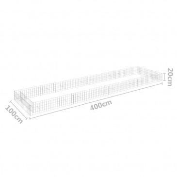 Podwyższona donica gabionowa, galwanizowana stal, 400x100x20 cm