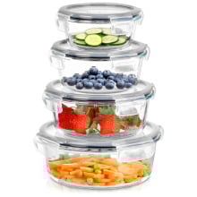 Pojemniki na żywność szklane z pokrywką i uszczelką okrągłe 4 szt.