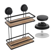 Półka łazienkowa wisząca płaska podwójna przyssawka koszyk bambus - yoka Półka łazienkowa wisząca płaska podwójna przyssawka koszyk bambus - yoka