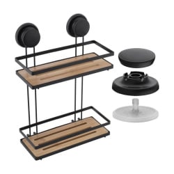 Półka łazienkowa wisząca płaska podwójna przyssawka koszyk bambus - yoka