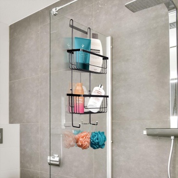 Półka łazienkowa zawieszana na kabinę szybę prysznicową pod prysznic metalowa czarna