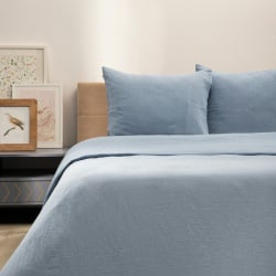 Pościel | cordelia | muślinowa niebieska w białe listki | 220x200 + 2*50x60 cm | 731556