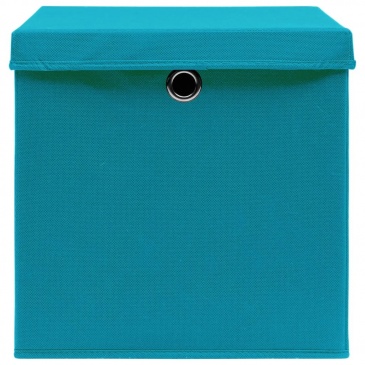 Pudełka z pokrywami, 10 szt., błękitne, 32x32x32 cm, tkanina