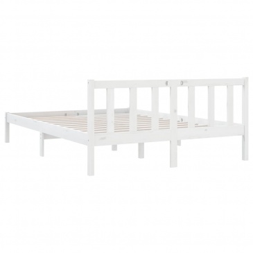 Rama łóżka, biała, lite drewno sosnowe, 150x200 cm, uk king