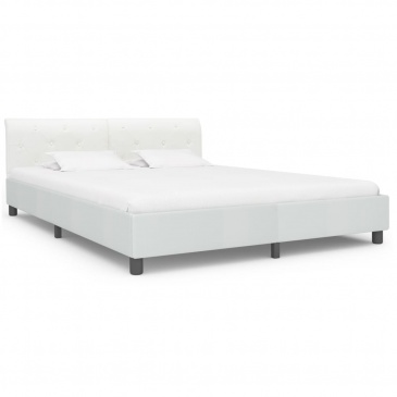 Rama łóżka, biała, sztuczna skóra, 180 x 200 cm