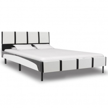 Rama łóżka, biało-czarna, sztuczna skóra, 140 x 200 cm