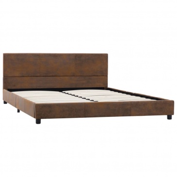 Rama łóżka, brązowa, sztuczna skóra zamszowa, 160 x 200 cm