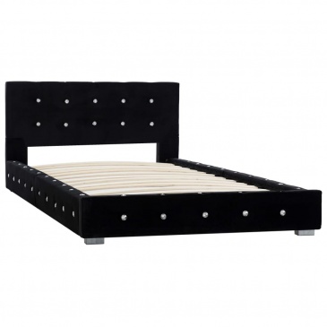 Rama łóżka, czarna, tapicerowana aksamitem, 90 x 200 cm