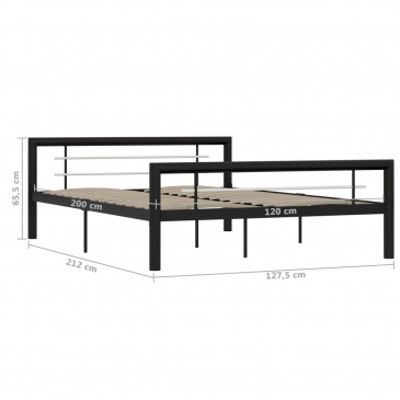Rama łóżka, czarno-biała, metalowa, 120 x 200 cm