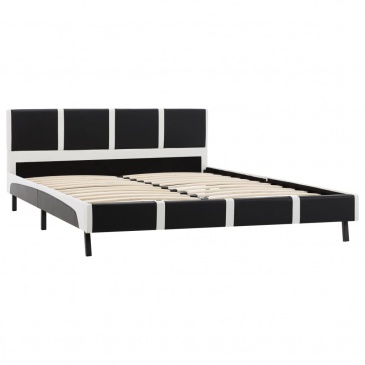 Rama łóżka, czarno-biała, sztuczna skóra, 120 x 200 cm