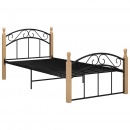 Rama łóżka, czarny metal i lite drewno dębowe, 100x200 cm