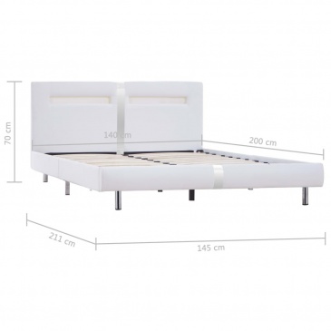 Rama łóżka LED, biała, sztuczna skóra, 140 x 200 cm