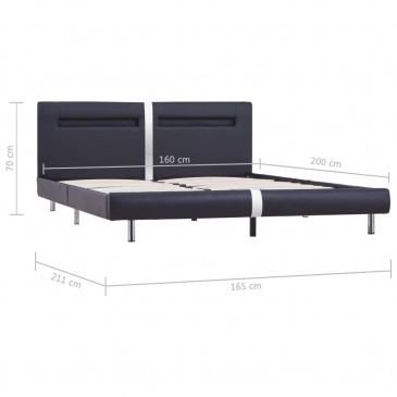 Rama łóżka LED, czarna, sztuczna skóra, 160 x 200 cm