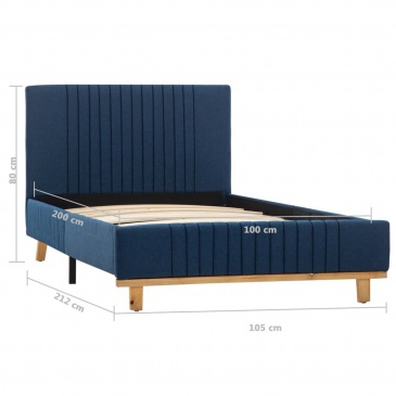 Rama łóżka, niebieska, tapicerowana tkaniną, 100 x 200 cm
