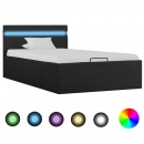 Rama łóżka, podnośnik i LED, ciemnoszara, tkanina, 100 x 200 cm