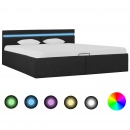 Rama łóżka, podnośnik i LED, ciemnoszara, tkanina, 180 x 200 cm