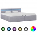 Rama łóżka, podnośnik i LED, jasnoszara, tkanina, 180 x 200 cm