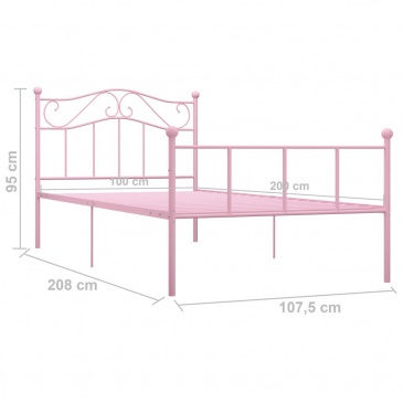 Rama łóżka, różowa, metalowa, 100 x 200 cm