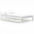 Rama łóżka z 2 szufladami, biała, drewno sosnowe, 140 x 200 cm