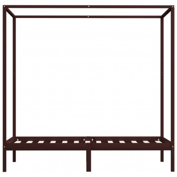 Rama łóżka z baldachimem, ciemnobrązowa, lita sosna, 90x200 cm