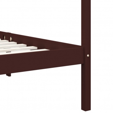 Rama łóżka z baldachimem, ciemnobrązowa, lita sosna, 90x200 cm
