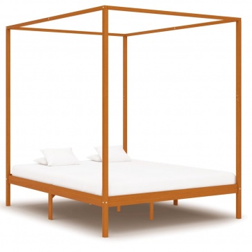 Rama łóżka z baldachimem, miodowy brąz, lita sosna, 160x200 cm