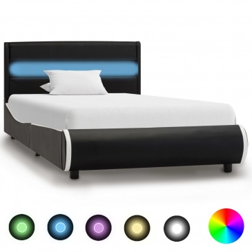 Rama łóżka z LED, czarna, sztuczna skóra, 100 x 200 cm