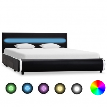 Rama łóżka z LED, czarna, sztuczna skóra, 160 x 200 cm