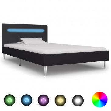 Rama łóżka z LED, czarna, tapicerowana tkaniną, 90 x 200 cm