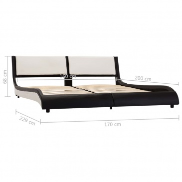 Rama łóżka z LED, czarno-biała, sztuczna skóra, 160 x 200 cm